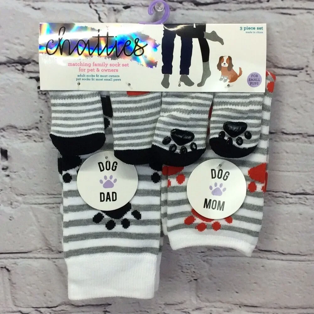 Chatties Matching Sock Set For Pet & Owner Small Pups Dad Mom Dog Cozy Pink/Gray